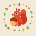 Cute squirrel with an acorn. Vector illustration Royalty Free Stock Photo